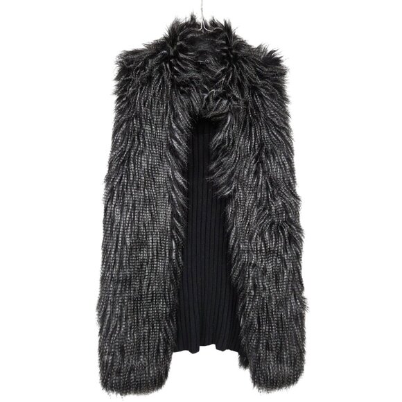 RXB Vest Black Faux Fur Sweater High Neck Long Tunic Style  Women's Medium - Picture 1 of 11
